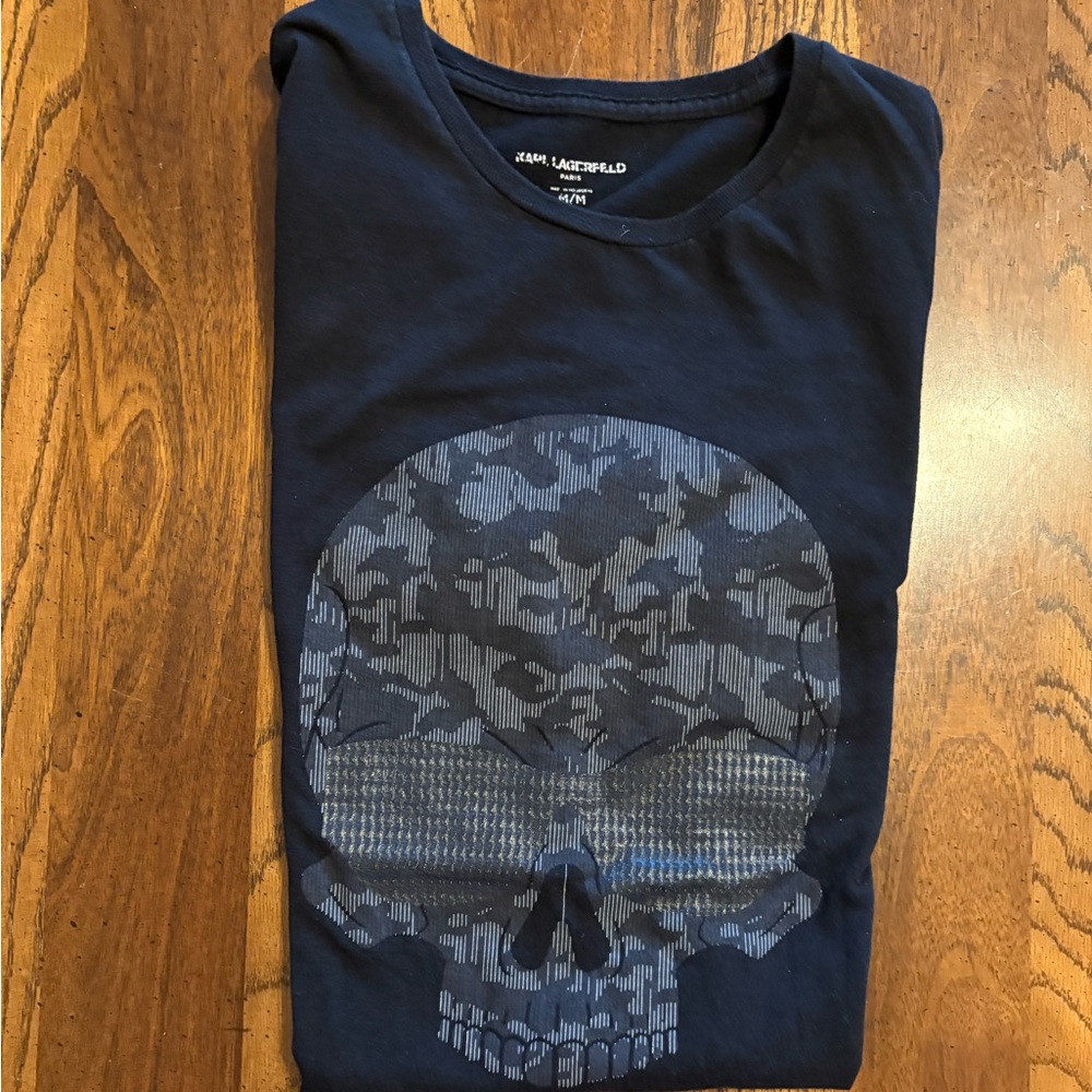 Karl Lagerfeld Navy Blue Short-Sleeve Skull Graphic Tee